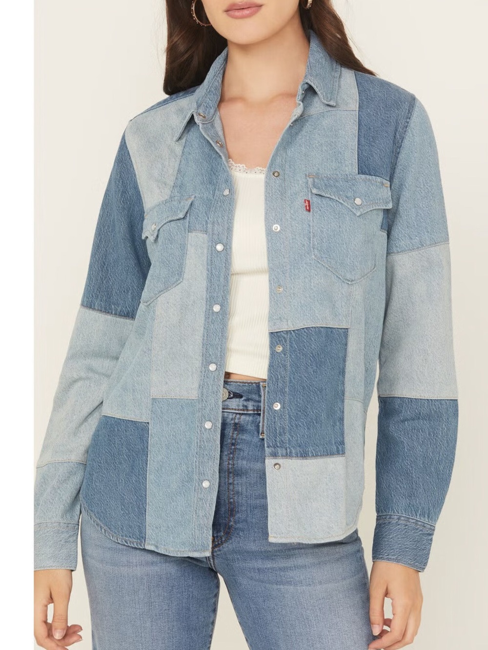LEVI'S WOMEN'S PATCHWORK LONG SLEEVE DENIM SHIRT JACKET